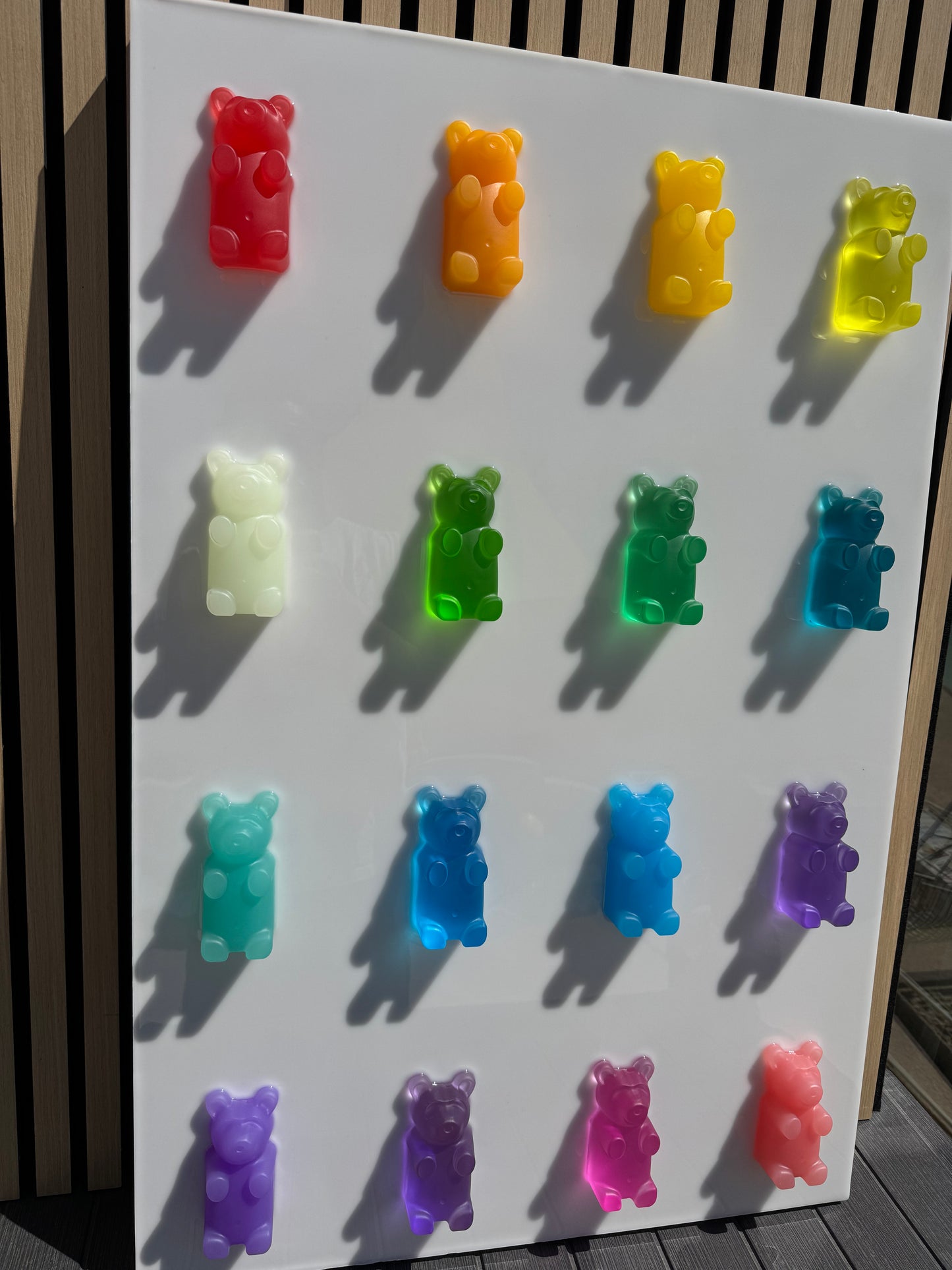 24x36” Resin Gummy Bear Art Panel – Handmade Pop Art Wall Decor (16 Large 4" Bears)