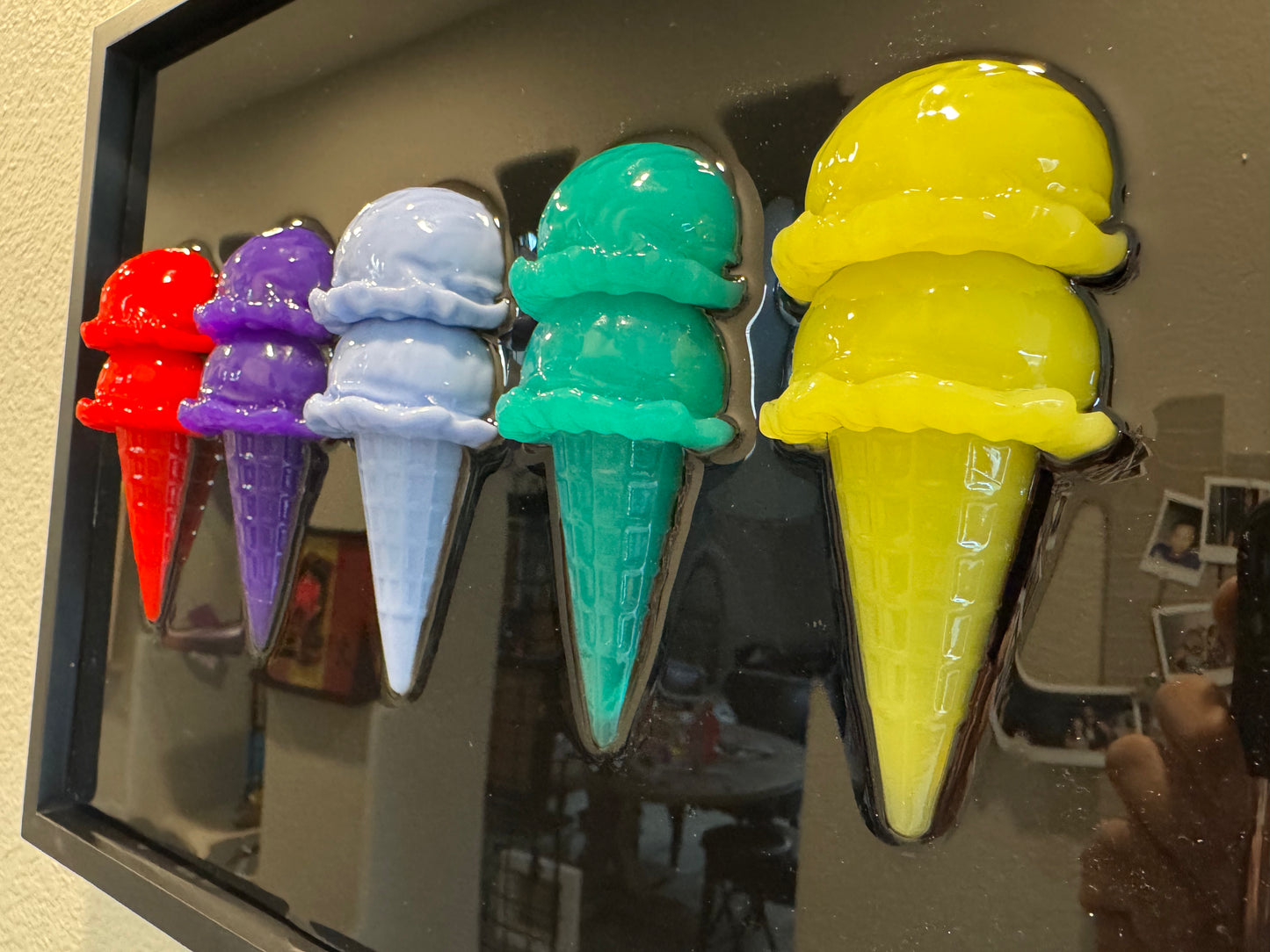 12x15" Black Resin Popart Ice Cream Cone Wall Art – Framed Gallery Panel
