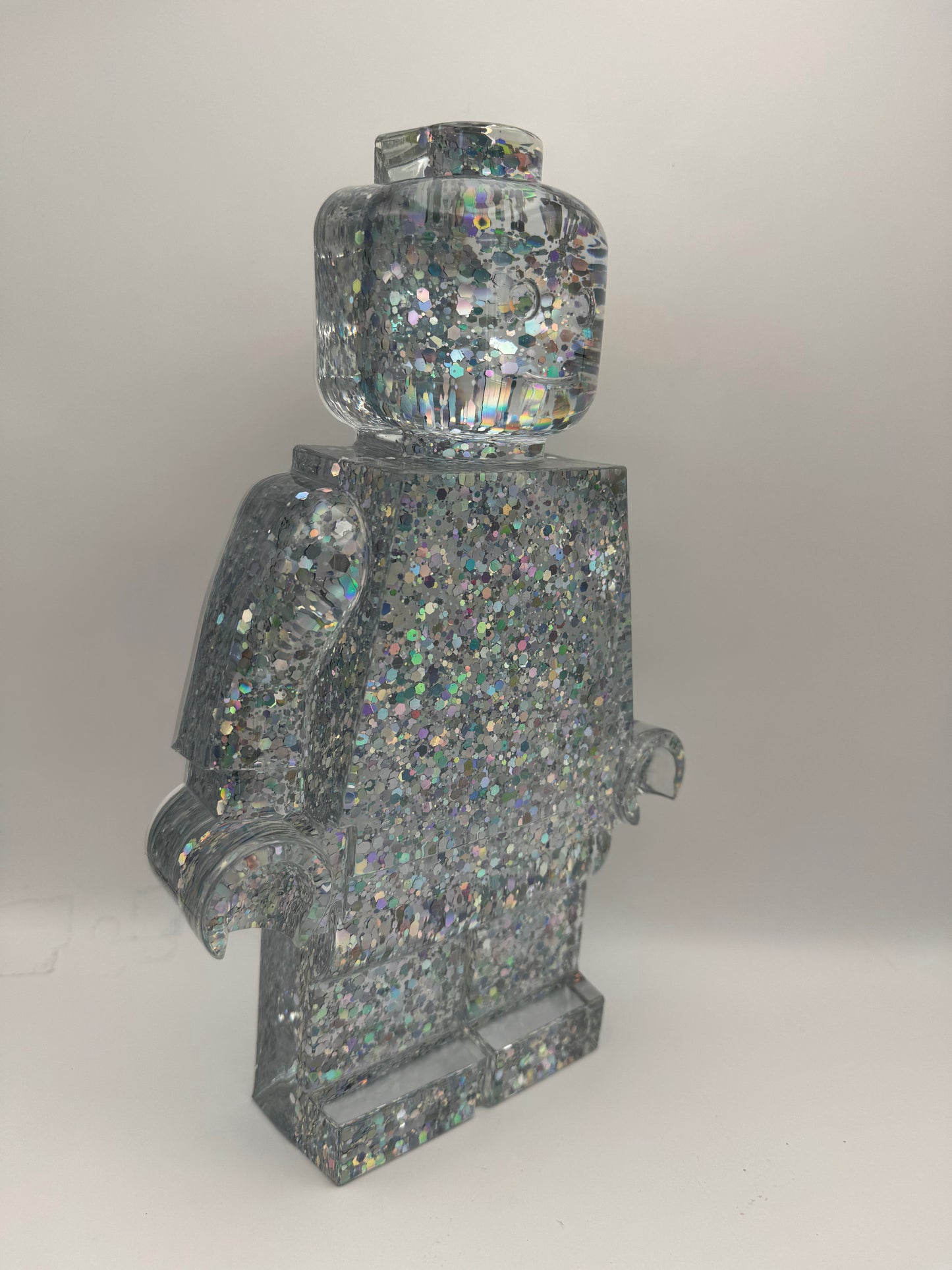 Holographic Silver Glitter Minifig Resin Robot Art