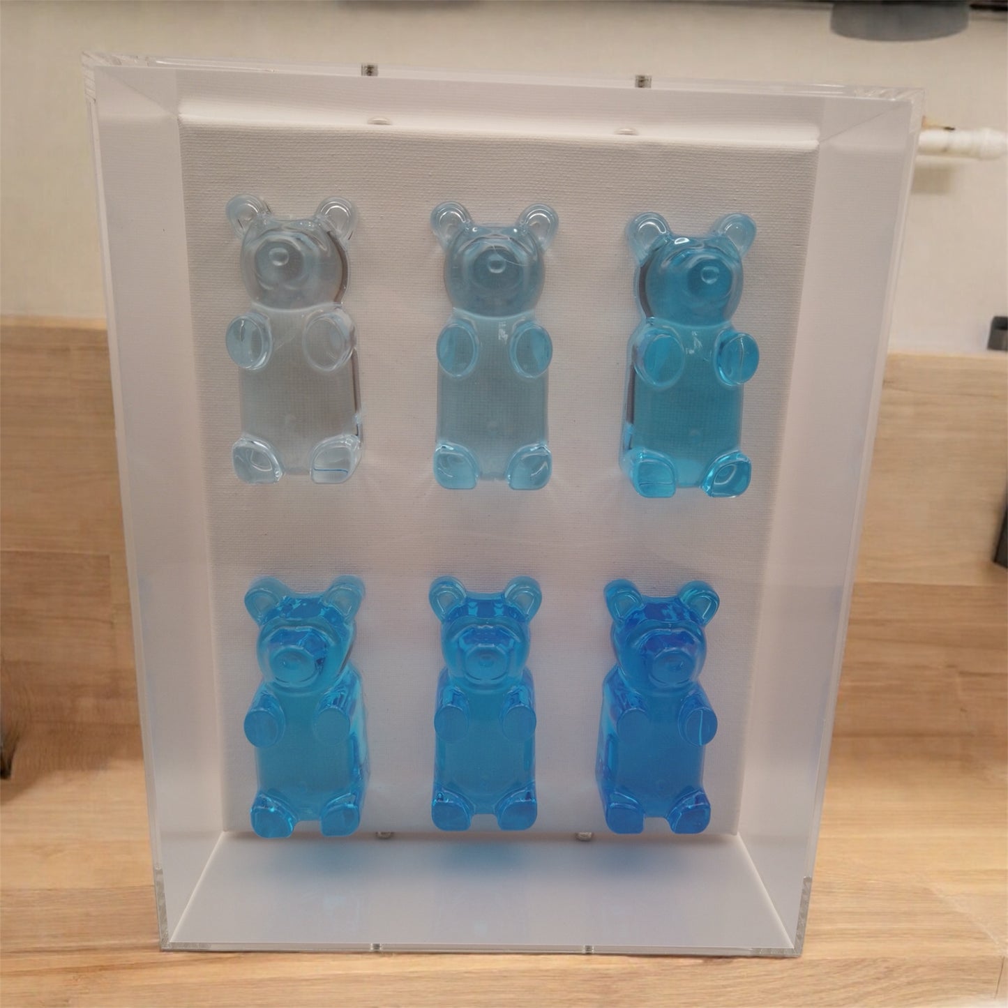 Blue Ombre Bears In Shadow Box