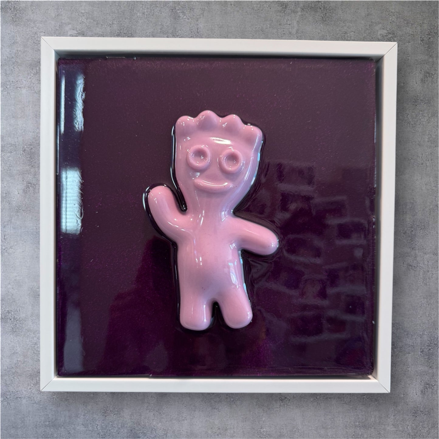 Purple Sour Candy Kid Resin Wall Art | Framed Pop Art | 8"x8" Ready to Hang
