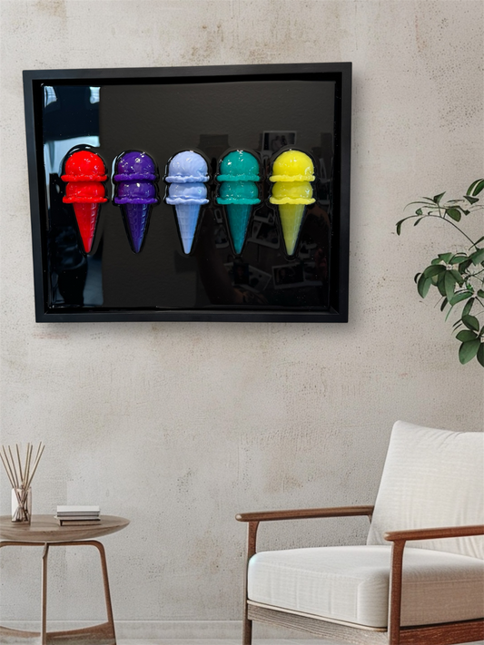 12x15" Black Resin Popart Ice Cream Cone Wall Art – Framed Gallery Panel