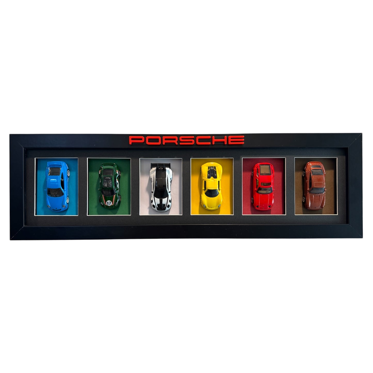 Framed 6-Car Porsche Diecast Display | Collector Wall Art Shelf Display or Wall Mount