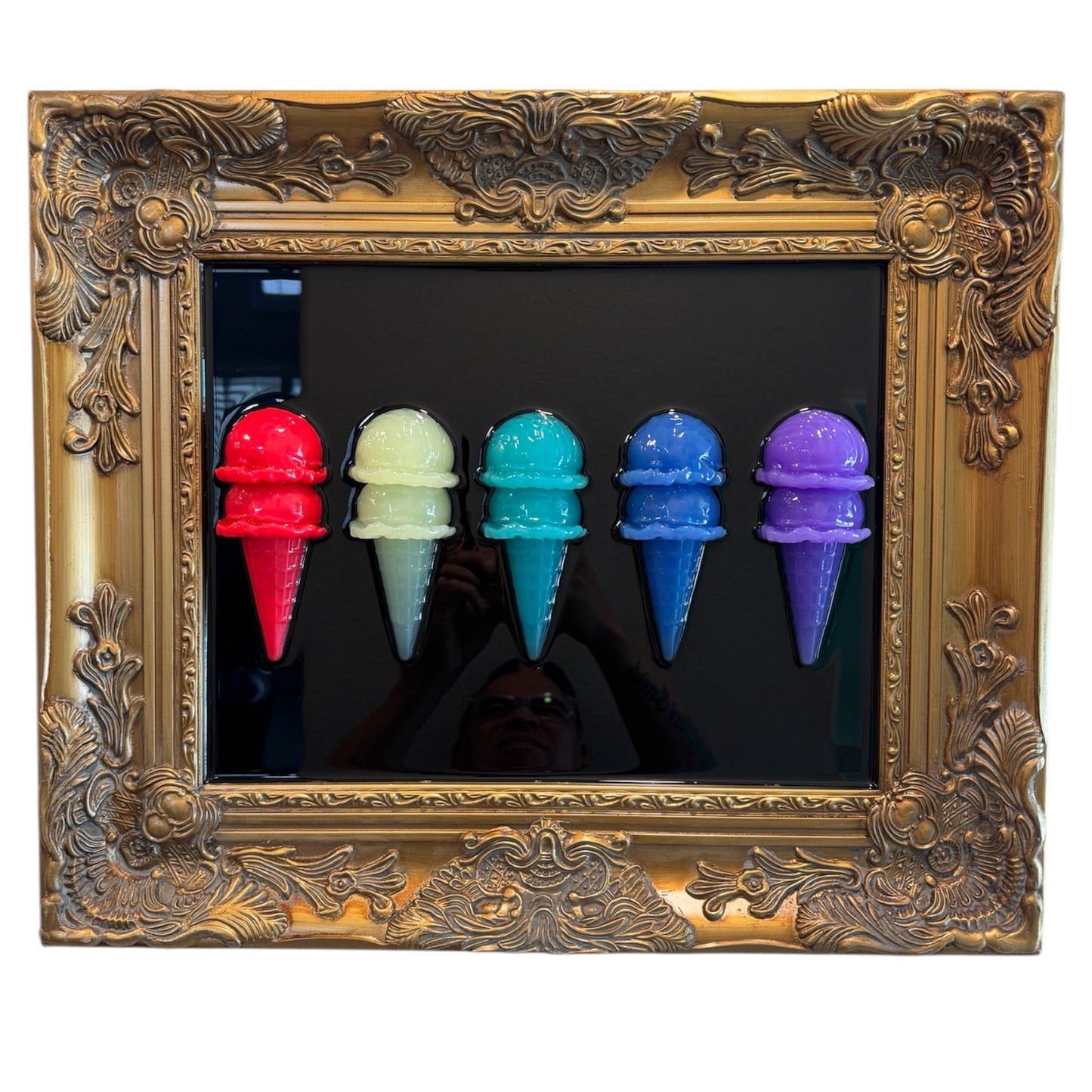 Resin Ice Cream Wall Art in Antique Gold Frame