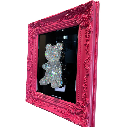 Holographic Resin Disco Gummy Bear Wall Pop Art - Pink Frame