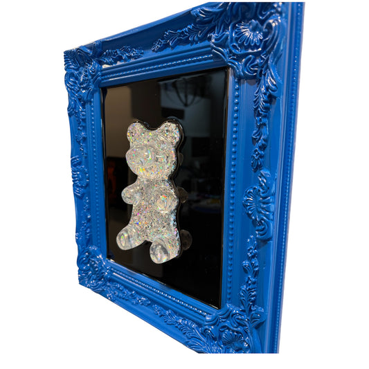 Holographic Resin Disco Gummy Bear Wall Pop Art - Blue Frame