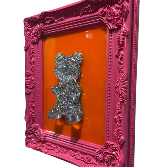 Bubble Gum/Orange Holographic Gummy Bear — One-of-One Resin Pop Art