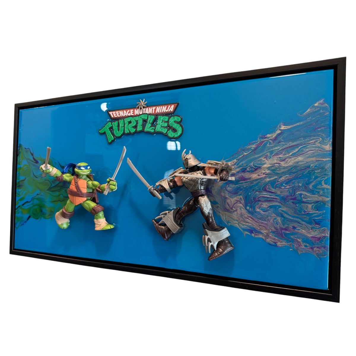 Leonardo vs Shredder TMNT 3D Resin Art 20x10 Framed