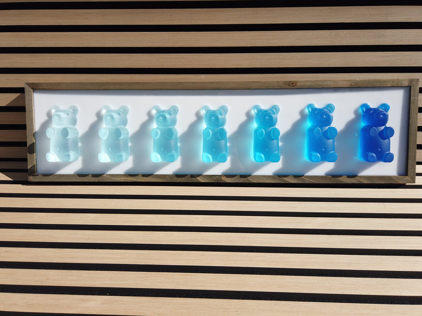 Blue Ombre Candy Bears on Wood Frame