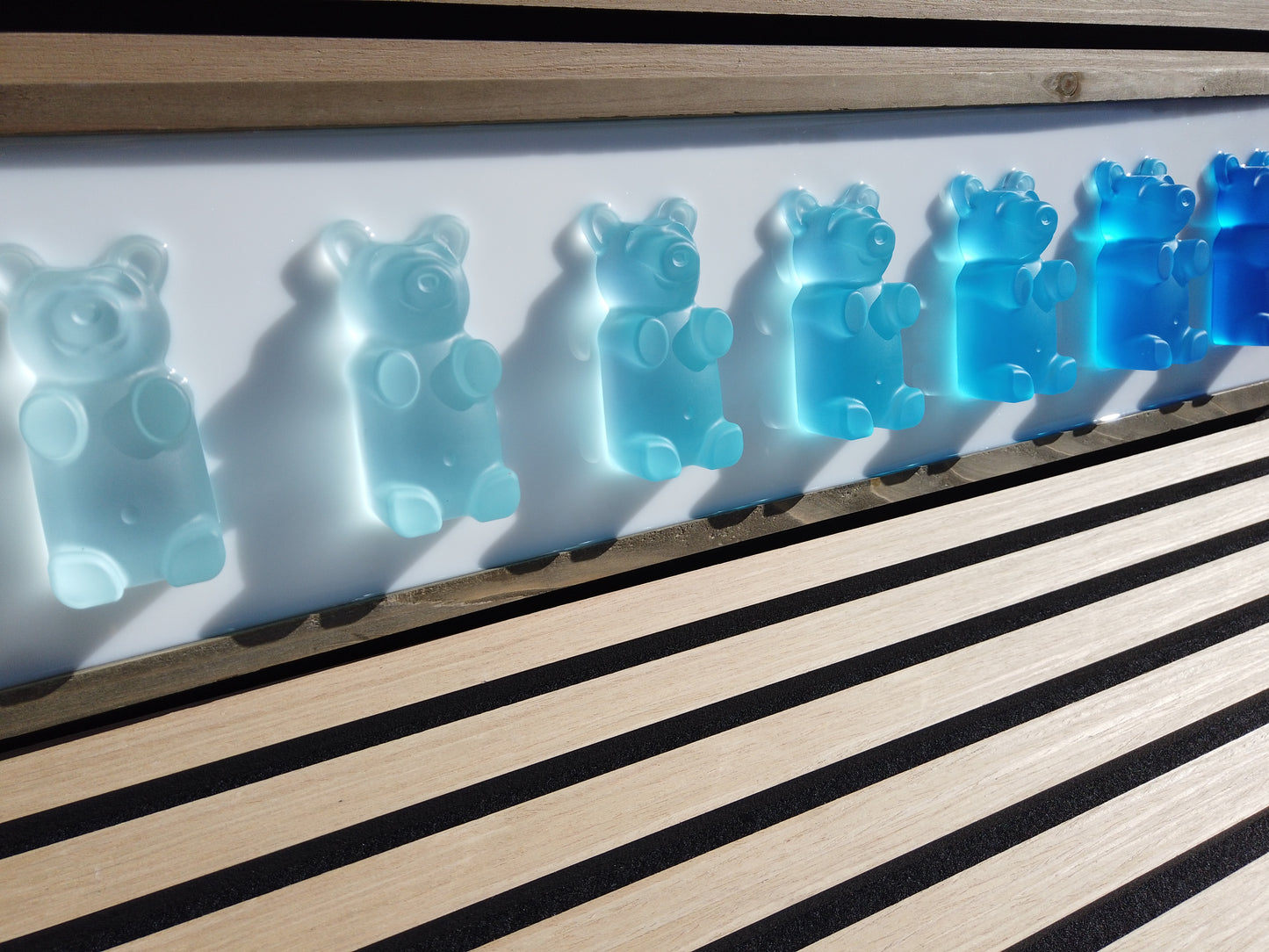 Blue Ombre Candy Bears on Wood Frame