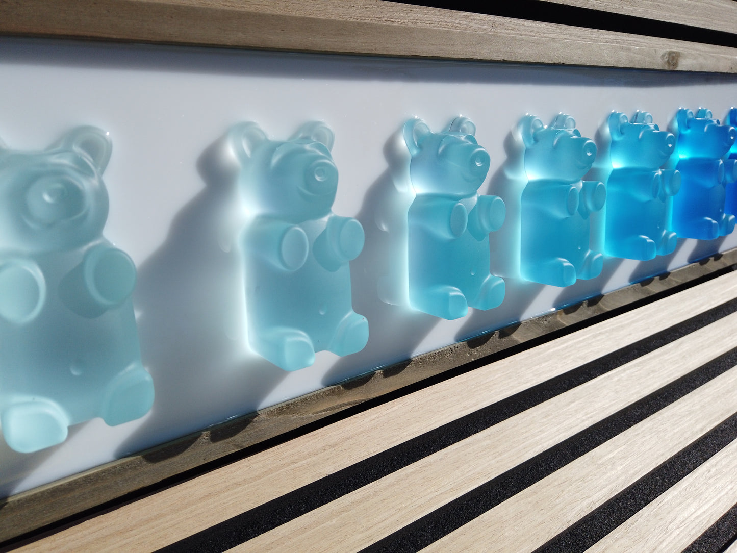 Blue Ombre Candy Bears on Wood Frame