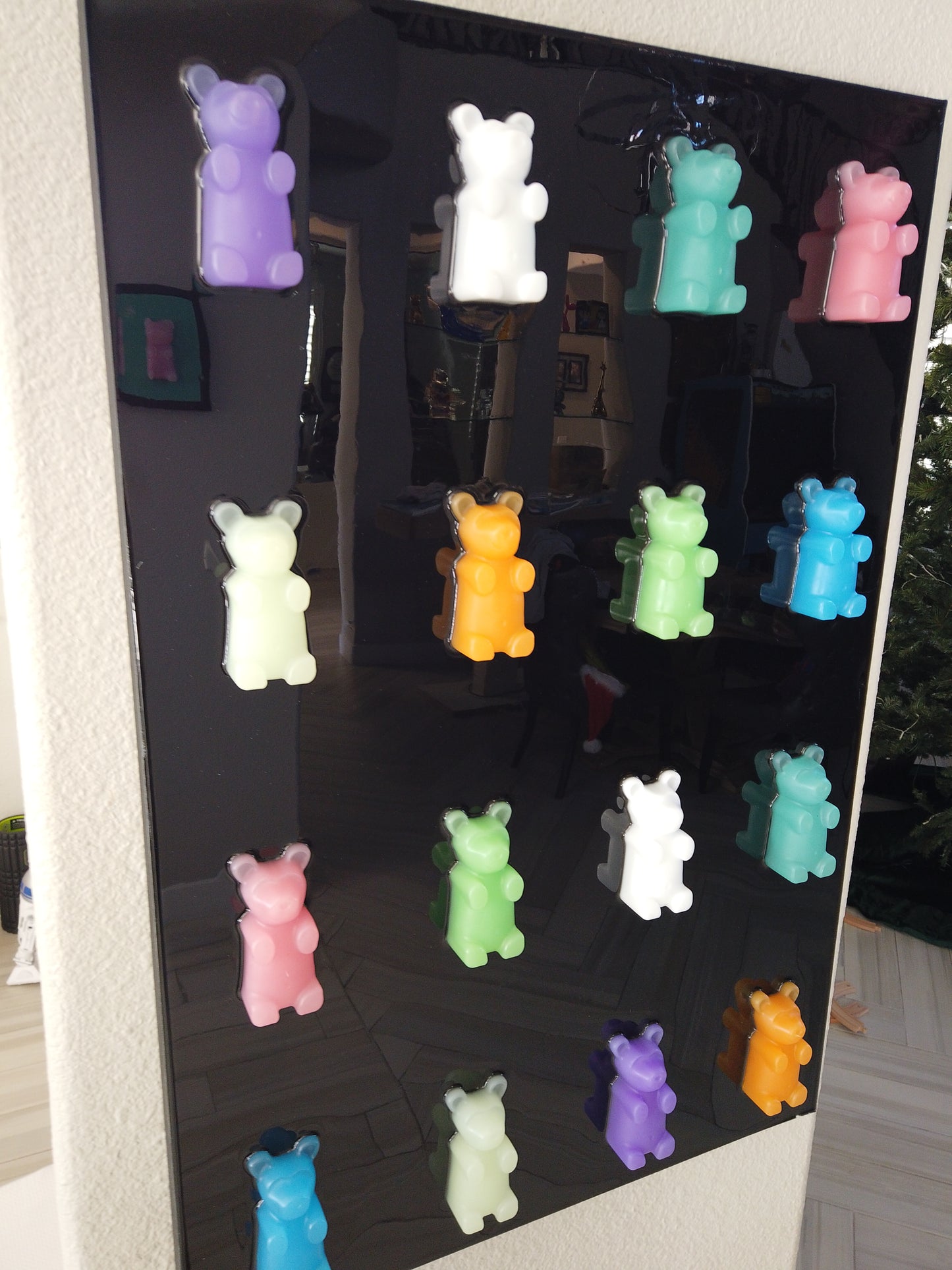 24x36” Resin Gummy Bear Art Black Panel – Pop Art Wall Decor (16 Large 4" Bears)