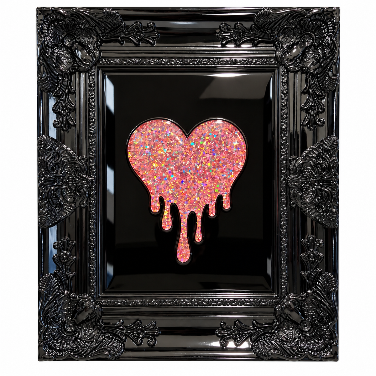 Melting Heart Holographic Rose Gold One-of-One Handcrafted Resin Wall Art