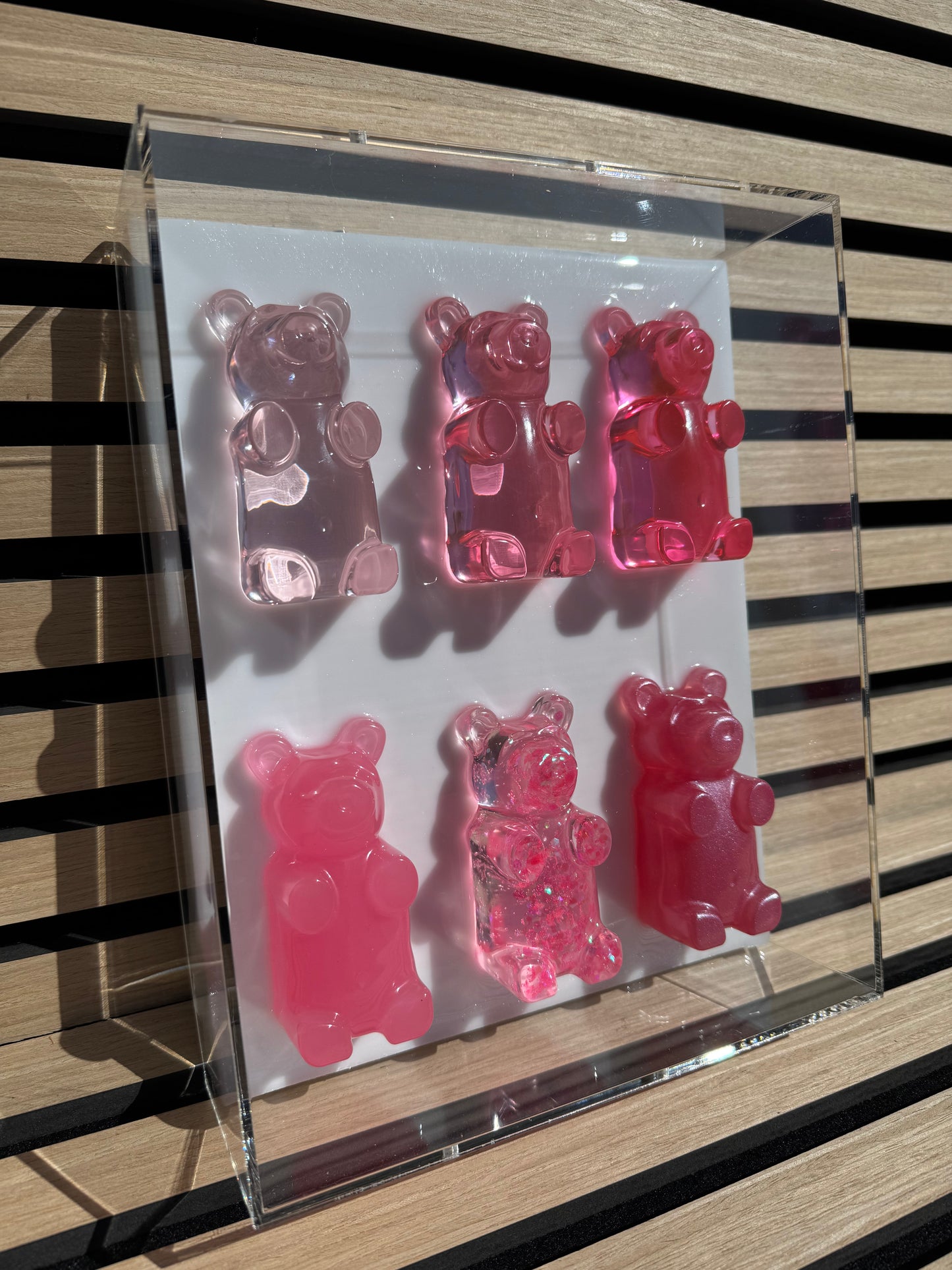 Pink Ombre & Mixed Bears In Shadow Box