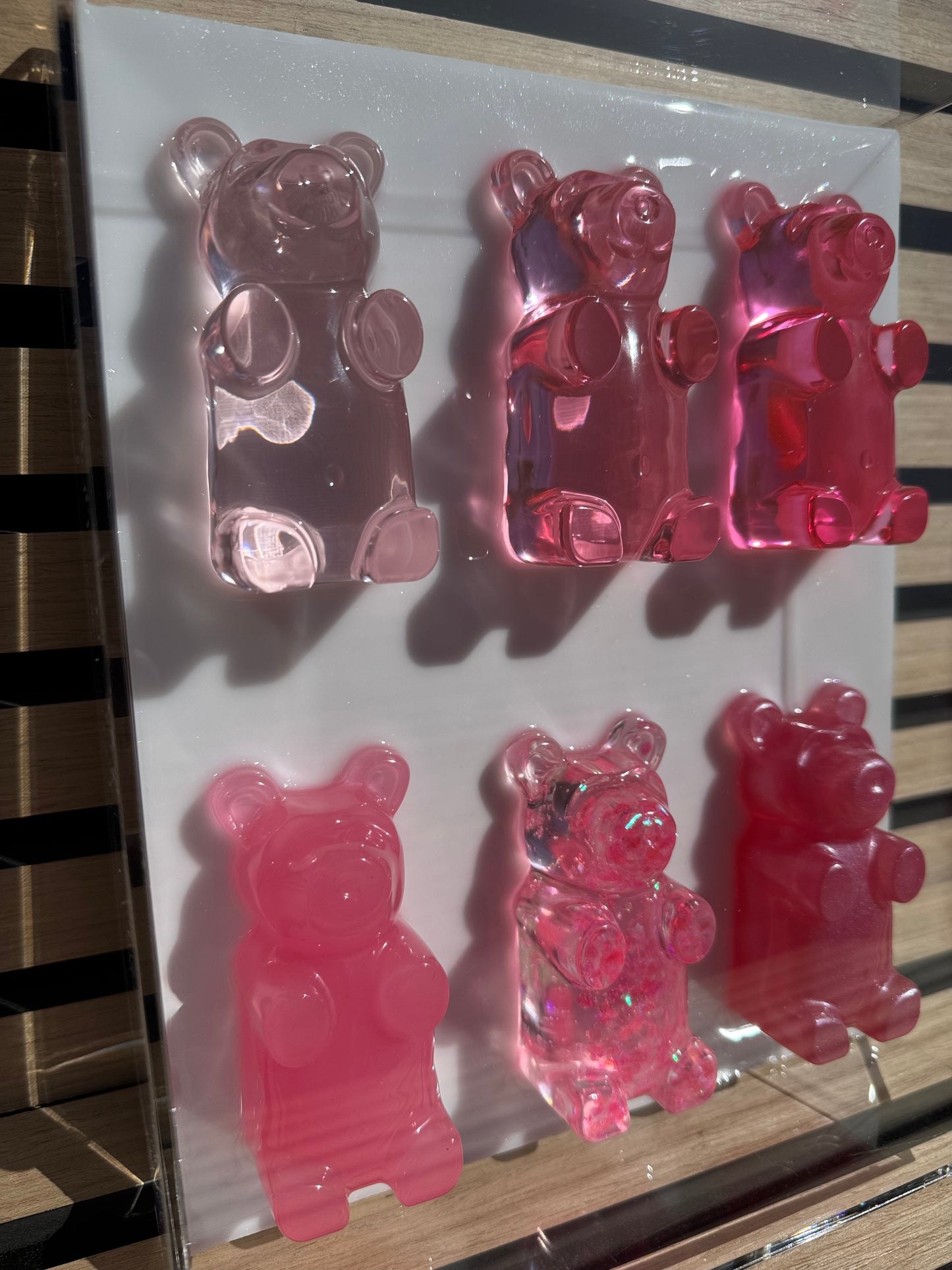 Pink Ombre & Mixed Bears In Shadow Box