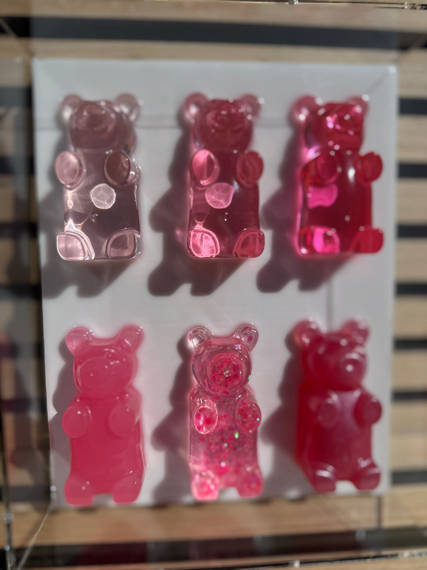 Pink Ombre & Mixed Bears In Shadow Box