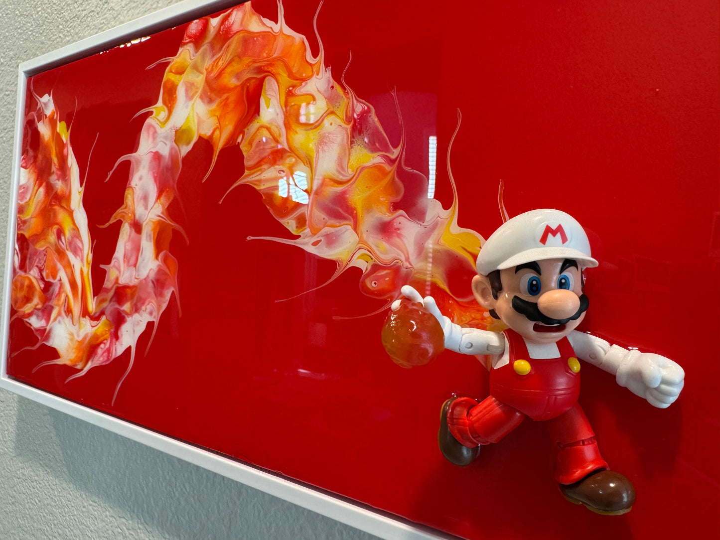 Fiery Super Mario Resin Framed Wall Art | 20x10 Wood Panel | Pop Art Gaming Decor