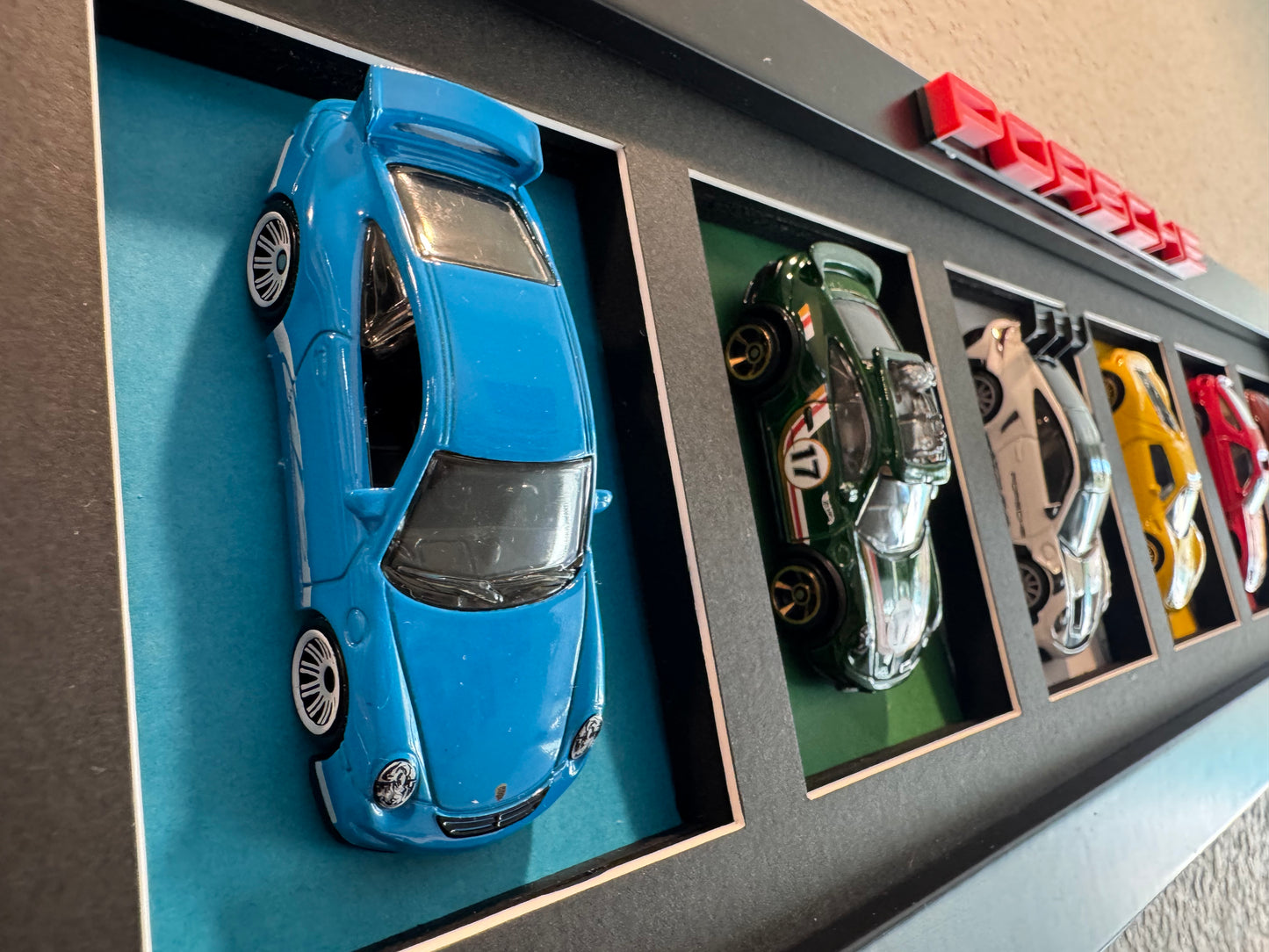 Framed 6-Car Porsche Diecast Display | Collector Wall Art Shelf Display or Wall Mount