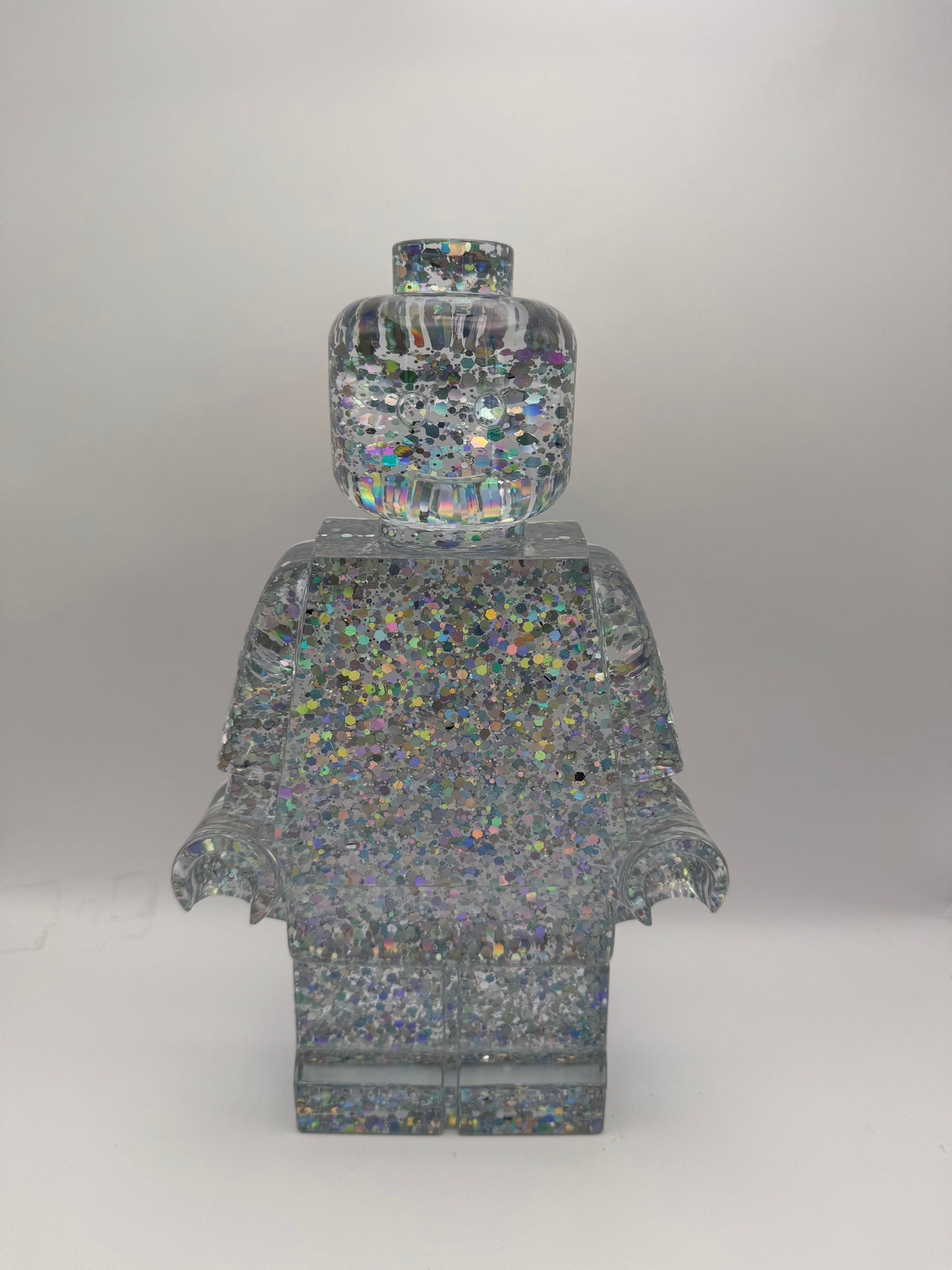 Holographic Silver Glitter Minifig Resin Robot Art