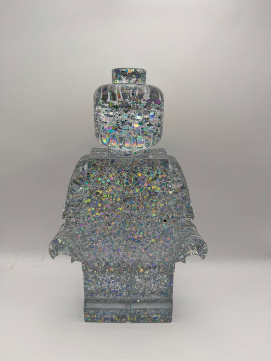 Holographic Silver Glitter Minifig Resin Robot Art