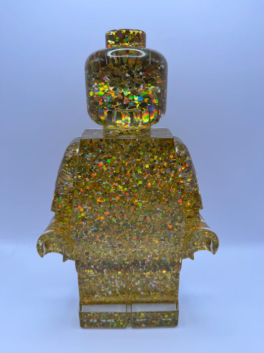 Holographic Gold Glitter Minifig Resin Robot Art