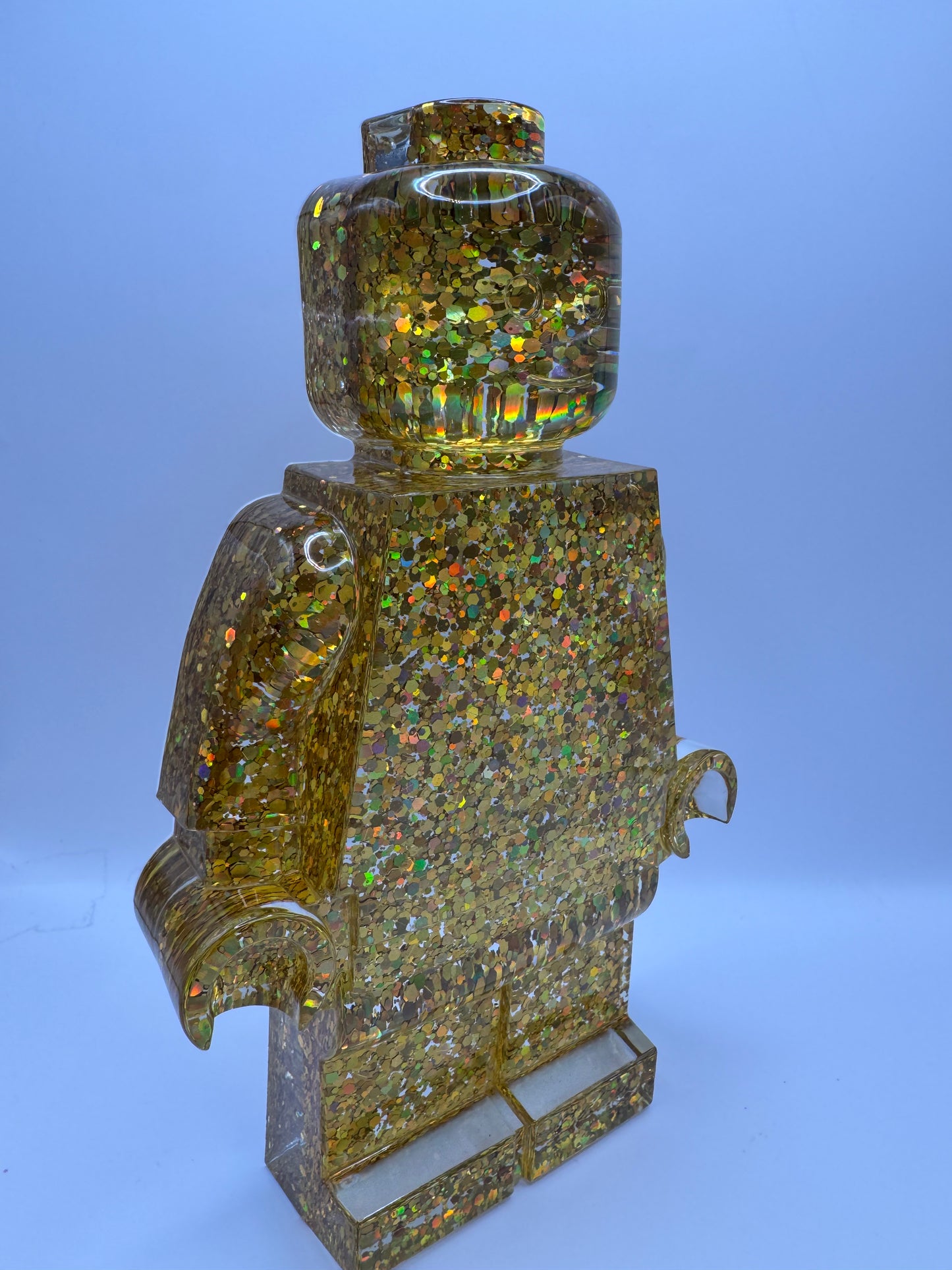 Holographic Gold Glitter Minifig Resin Robot Art