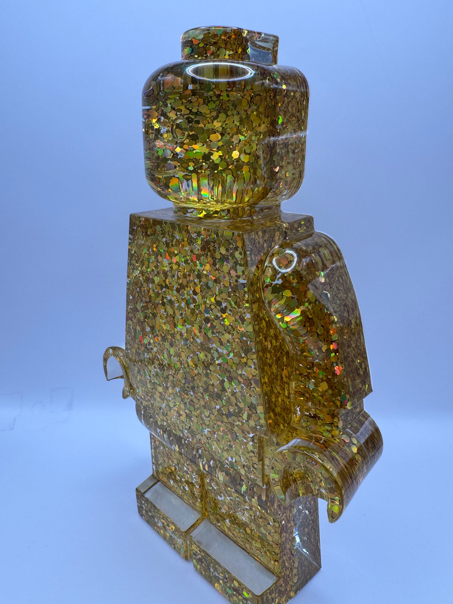 Holographic Gold Glitter Minifig Resin Robot Art