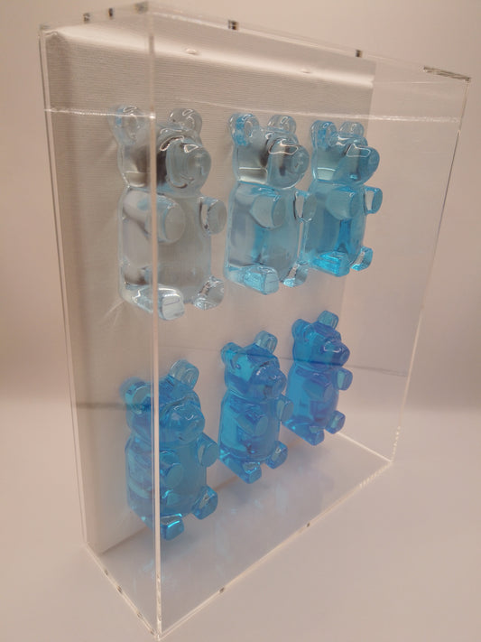 Blue Ombre Bears In Shadow Box