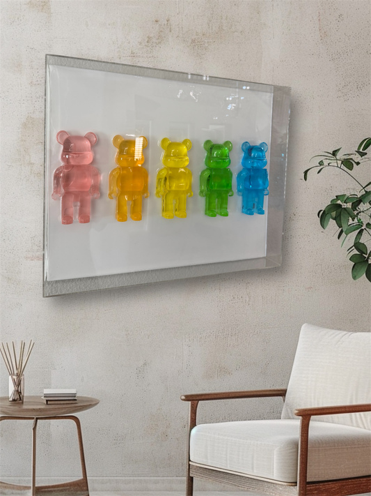 Multicolor Brick Bear In Large Shadow Box