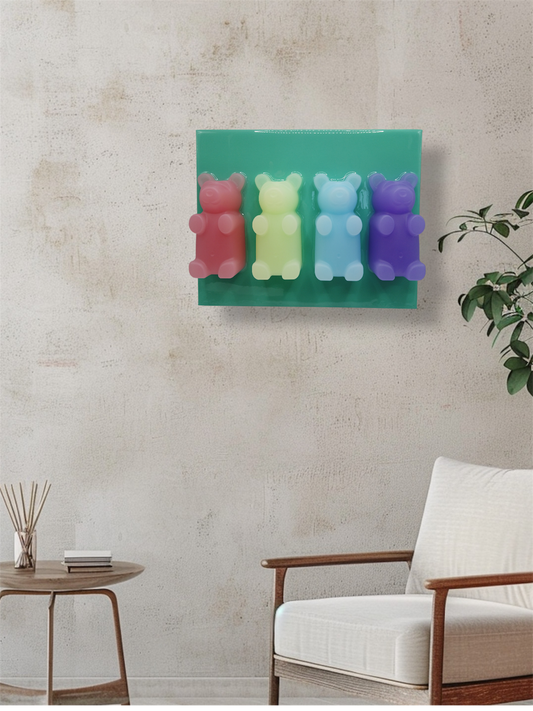 4" Pastel Bears on Teal Canvas