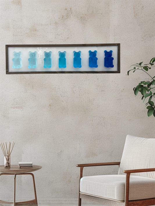 Blue Ombre Candy Bears on Wood Frame