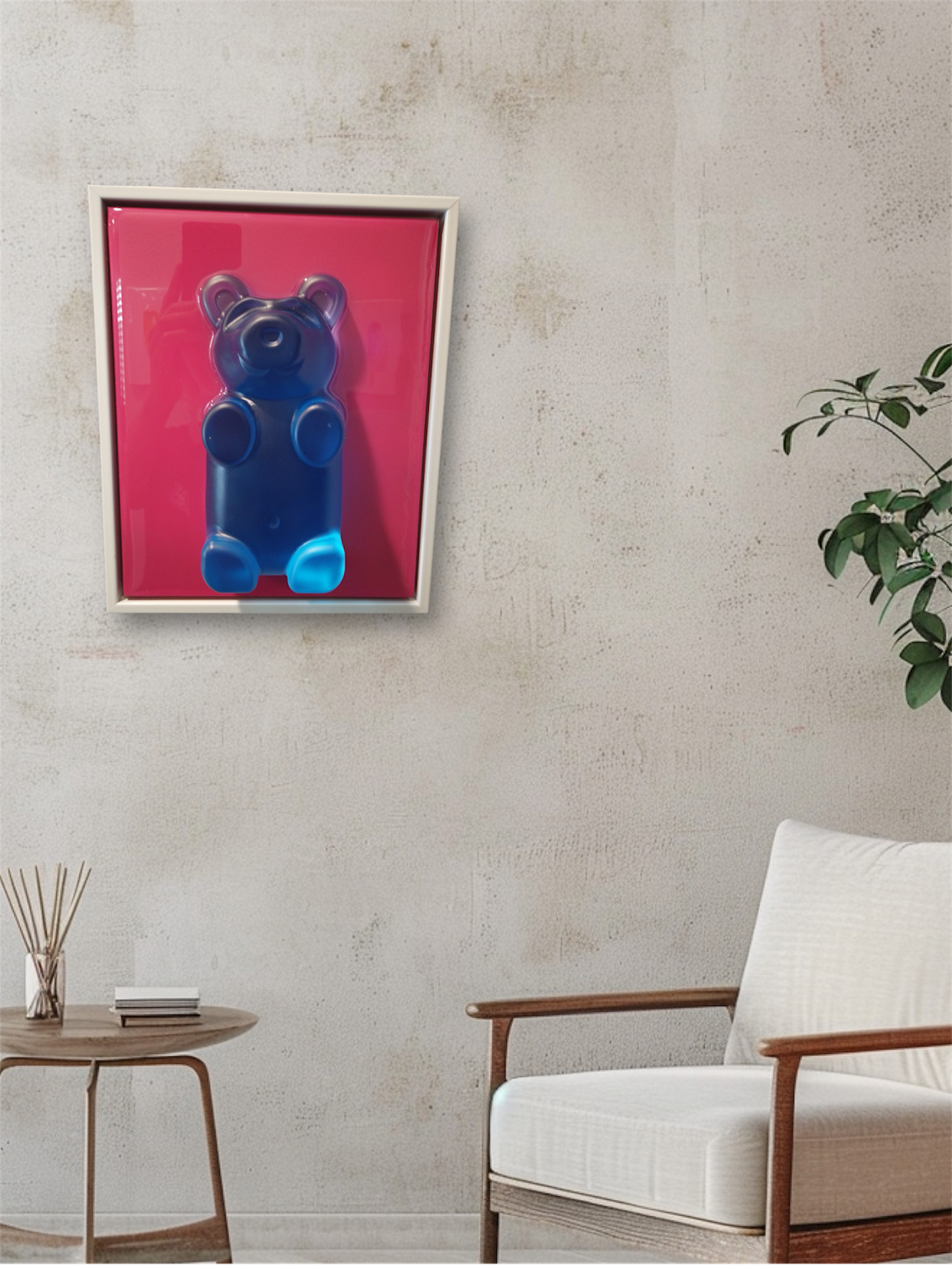 7" Blue Bear on Pink Canvas Framed