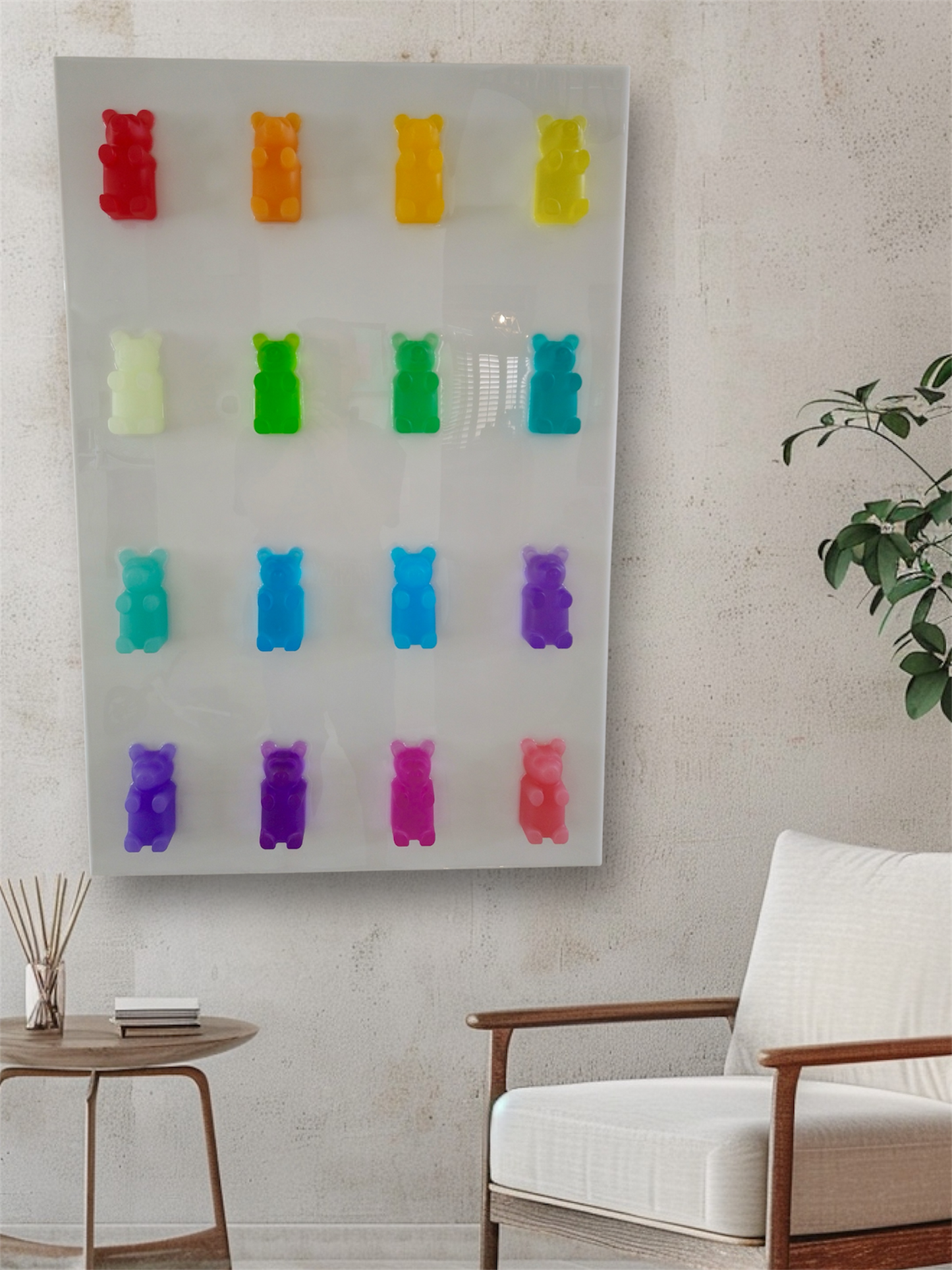 24x36” Resin Gummy Bear Art Panel – Handmade Pop Art Wall Decor (16 Large 4" Bears)