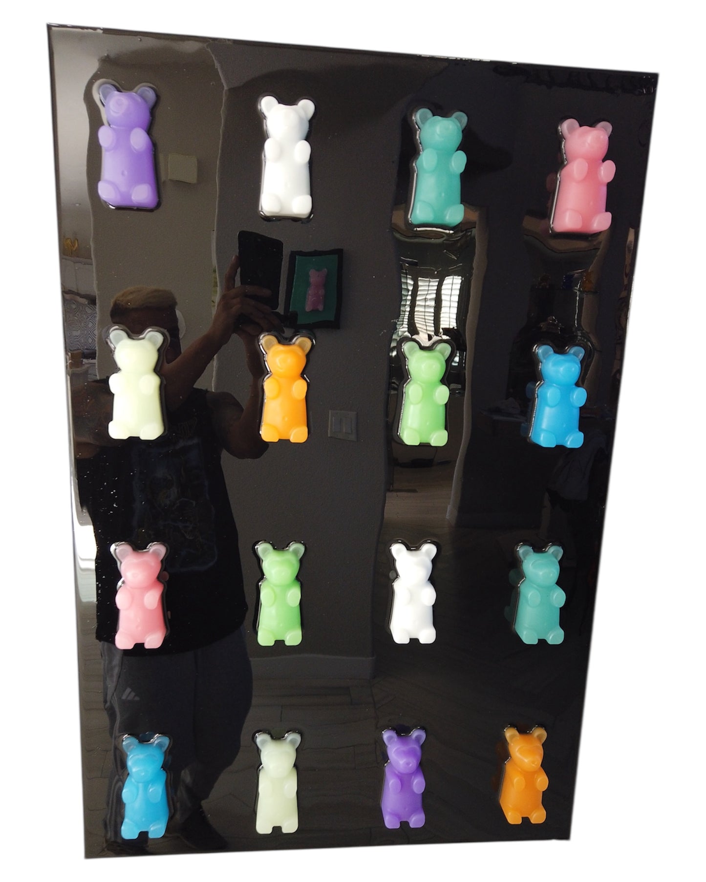 24x36” Resin Gummy Bear Art Black Panel –  Pop Art Wall Decor (16 Large 4" Bears)
