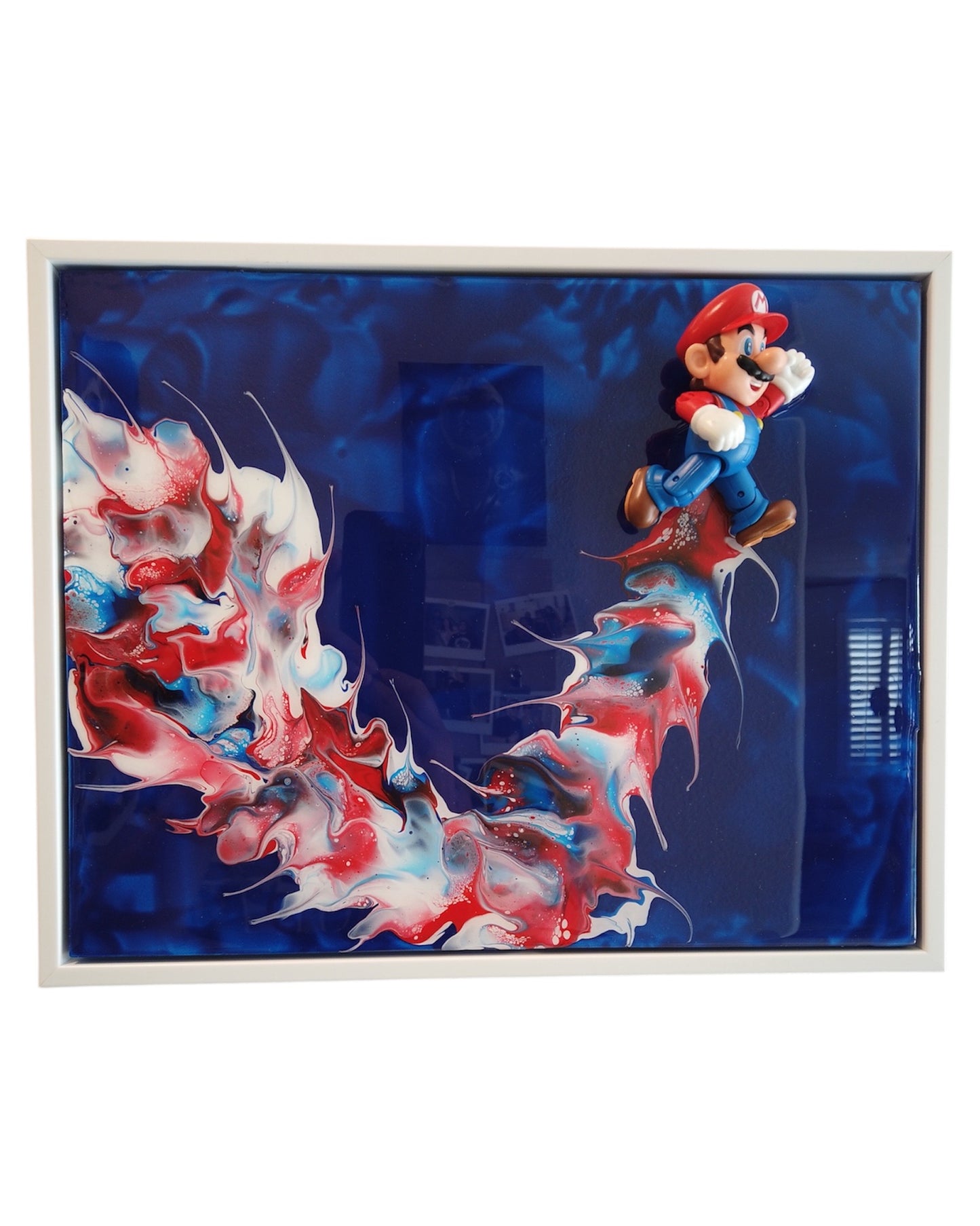 Iconic Jumping Mario Resin Wall Art | Red, White & Blue | 10x14 Wood Panel