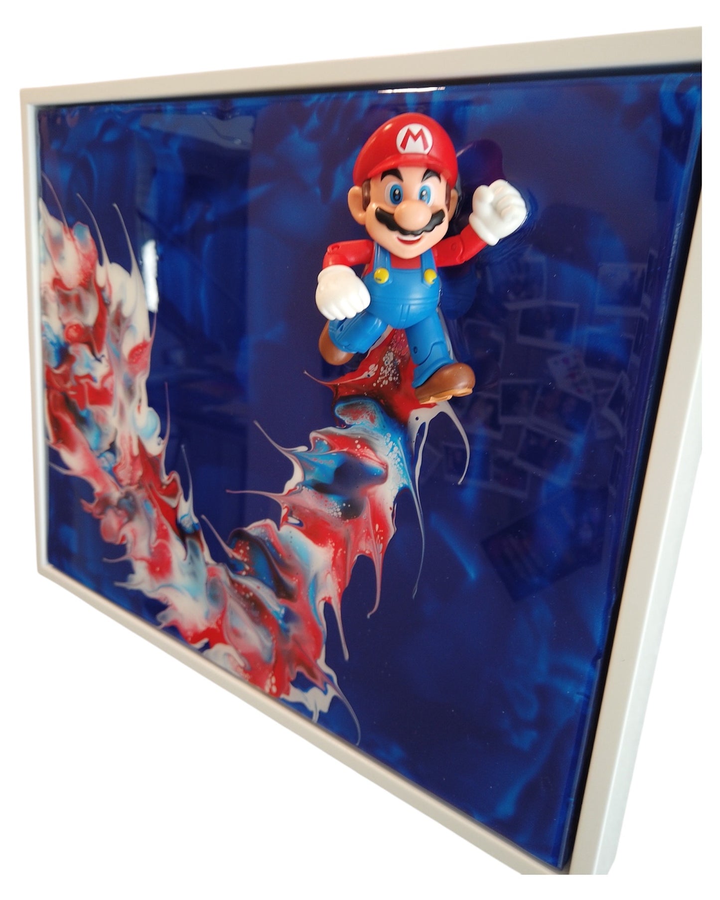 Iconic Jumping Mario Resin Wall Art | Red, White & Blue | 10x14 Wood Panel