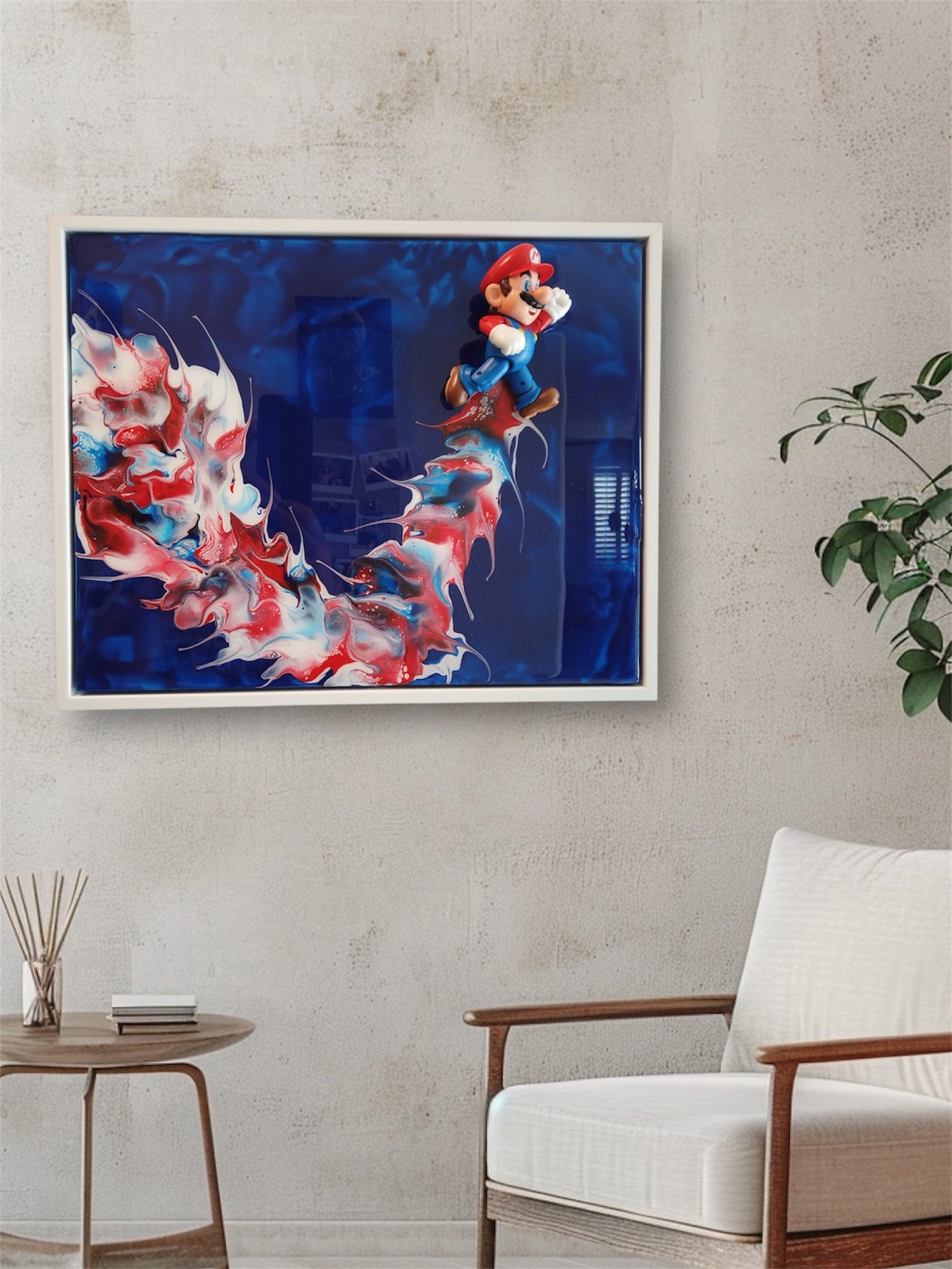 Iconic Jumping Mario Resin Wall Art | Red, White & Blue | 10x14 Wood Panel
