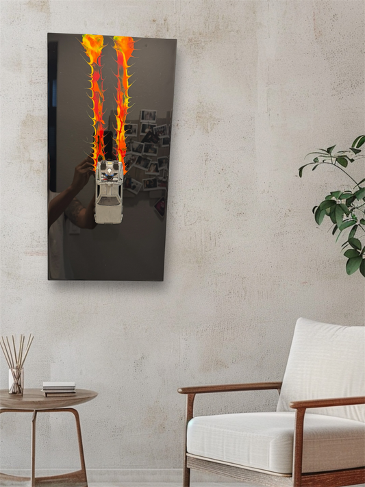 Retro Time Machine Resin Wall Art | 20"x10" Gallery Frame | Back to The Future 88 MPH