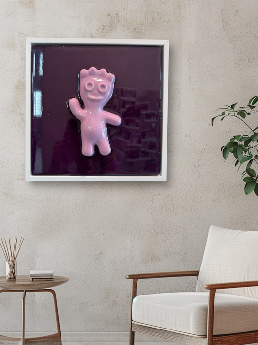 Purple Sour Candy Kid Resin Wall Art | Framed Pop Art | 8"x8" Ready to Hang