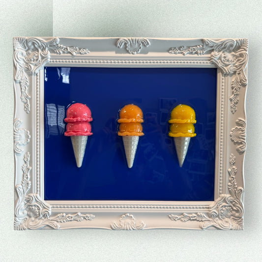 16” x 18” Resin Ice Cream Cone Wall Art – Framed Gallery Panel 🍦🎨