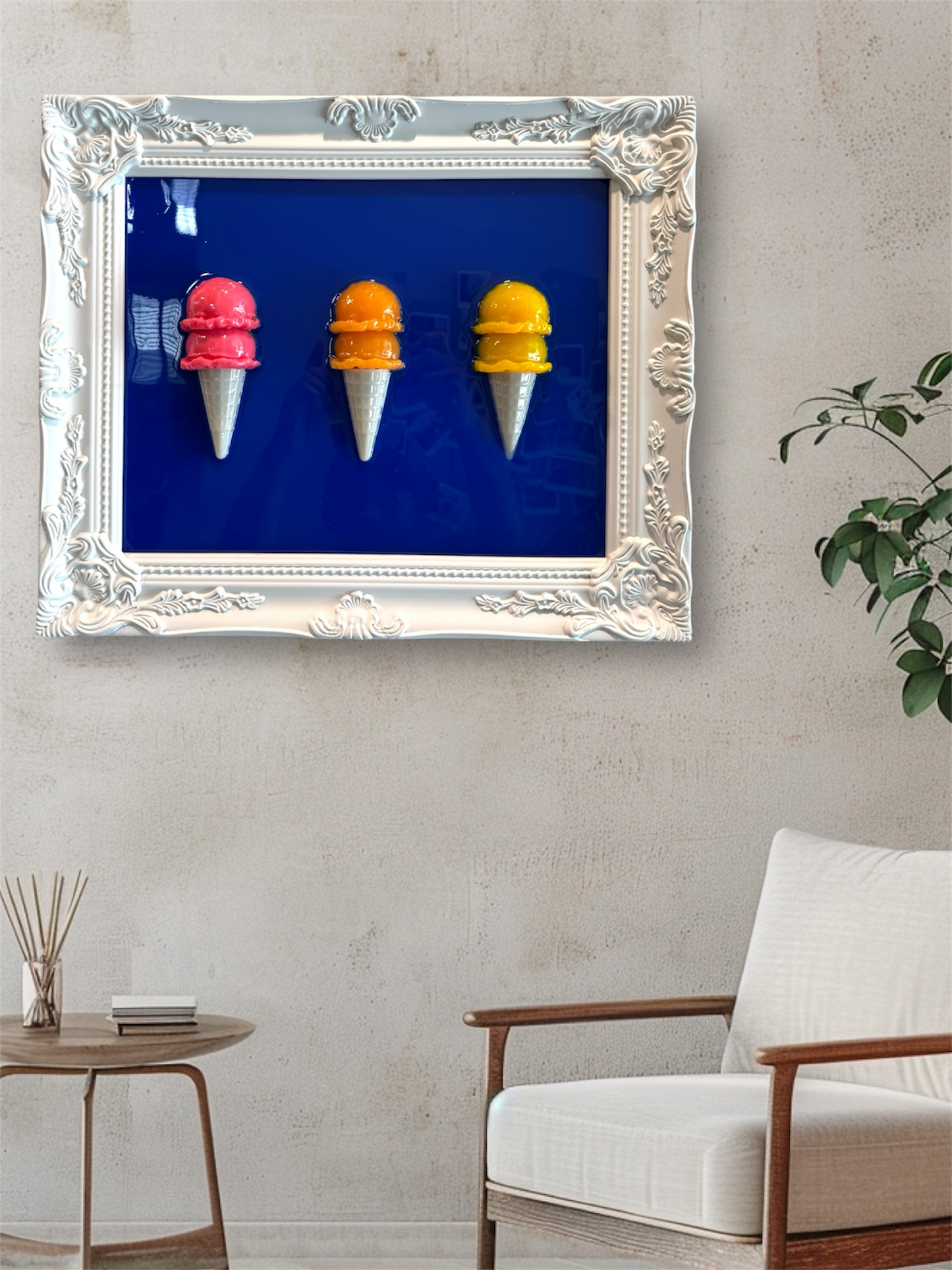 16” x 18” Resin Ice Cream Cone Wall Art – Framed Gallery Panel