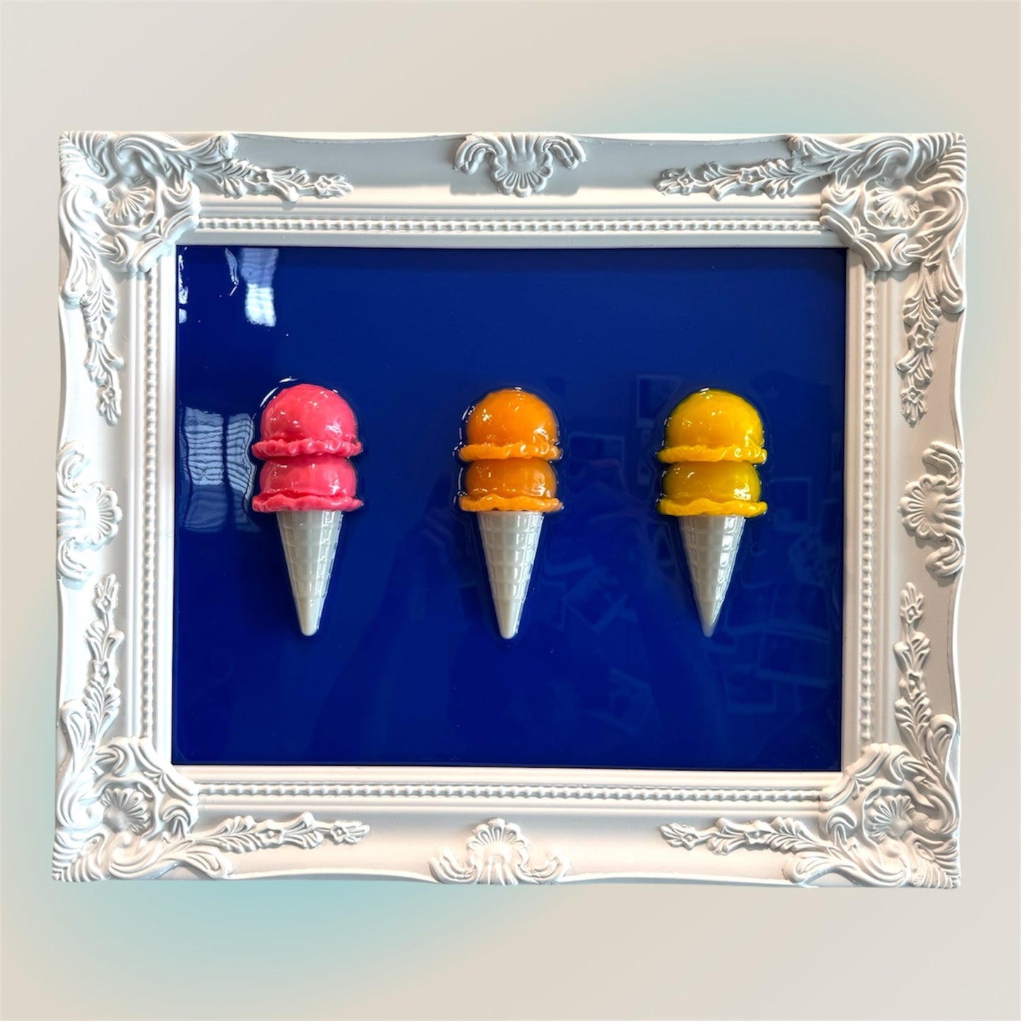 16” x 18” Resin Ice Cream Cone Wall Art – Framed Gallery Panel