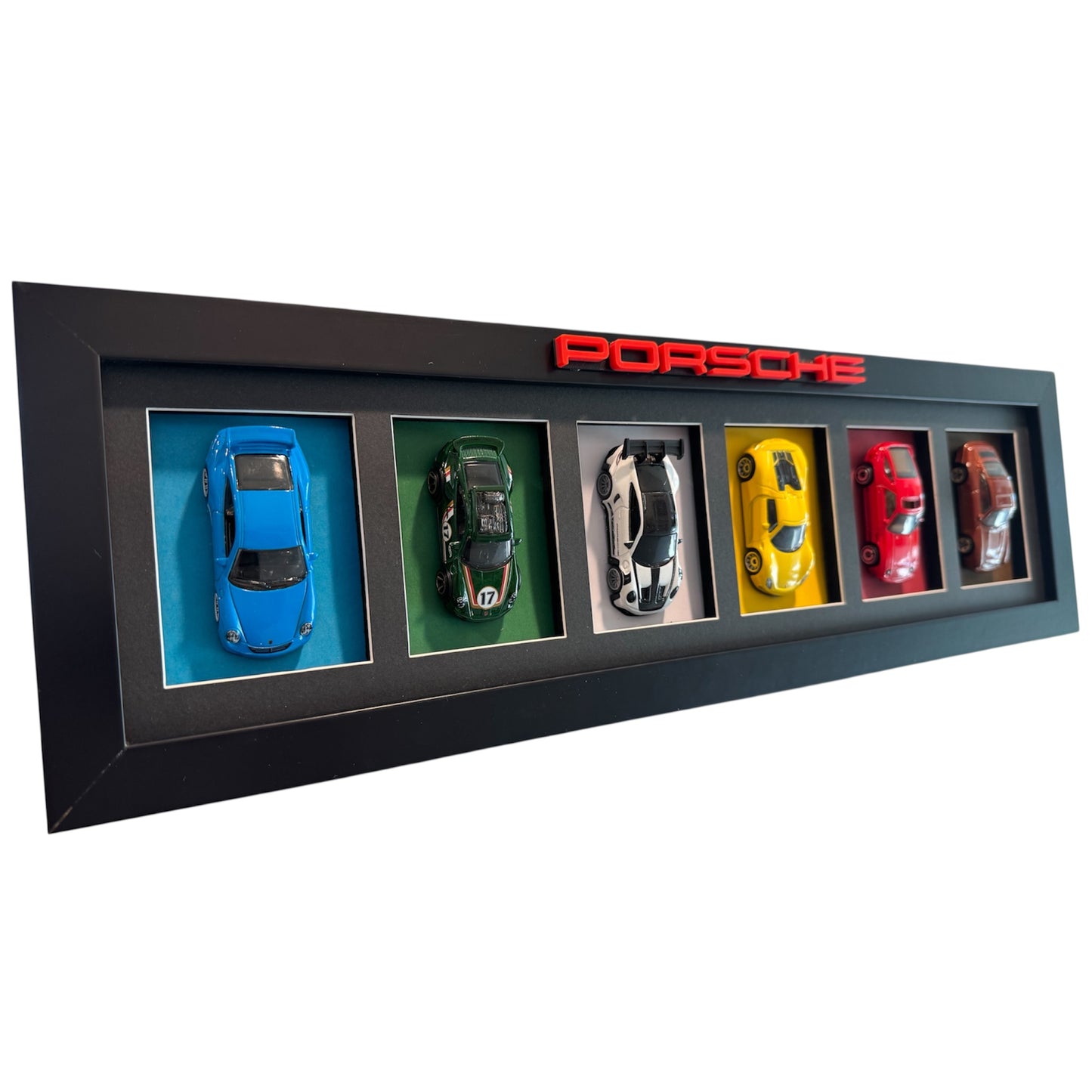 Framed 6-Car Porsche Diecast Display | Collector Wall Art Shelf Display or Wall Mount
