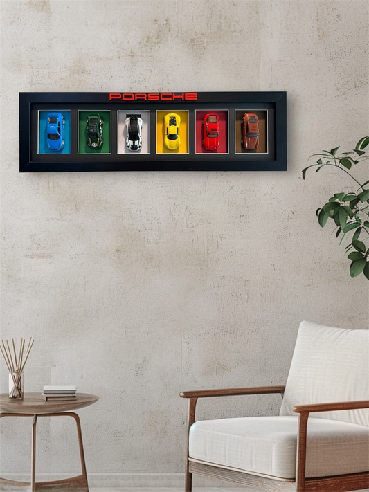 Framed 6-Car Porsche Diecast Display | Collector Wall Art Shelf Display or Wall Mount