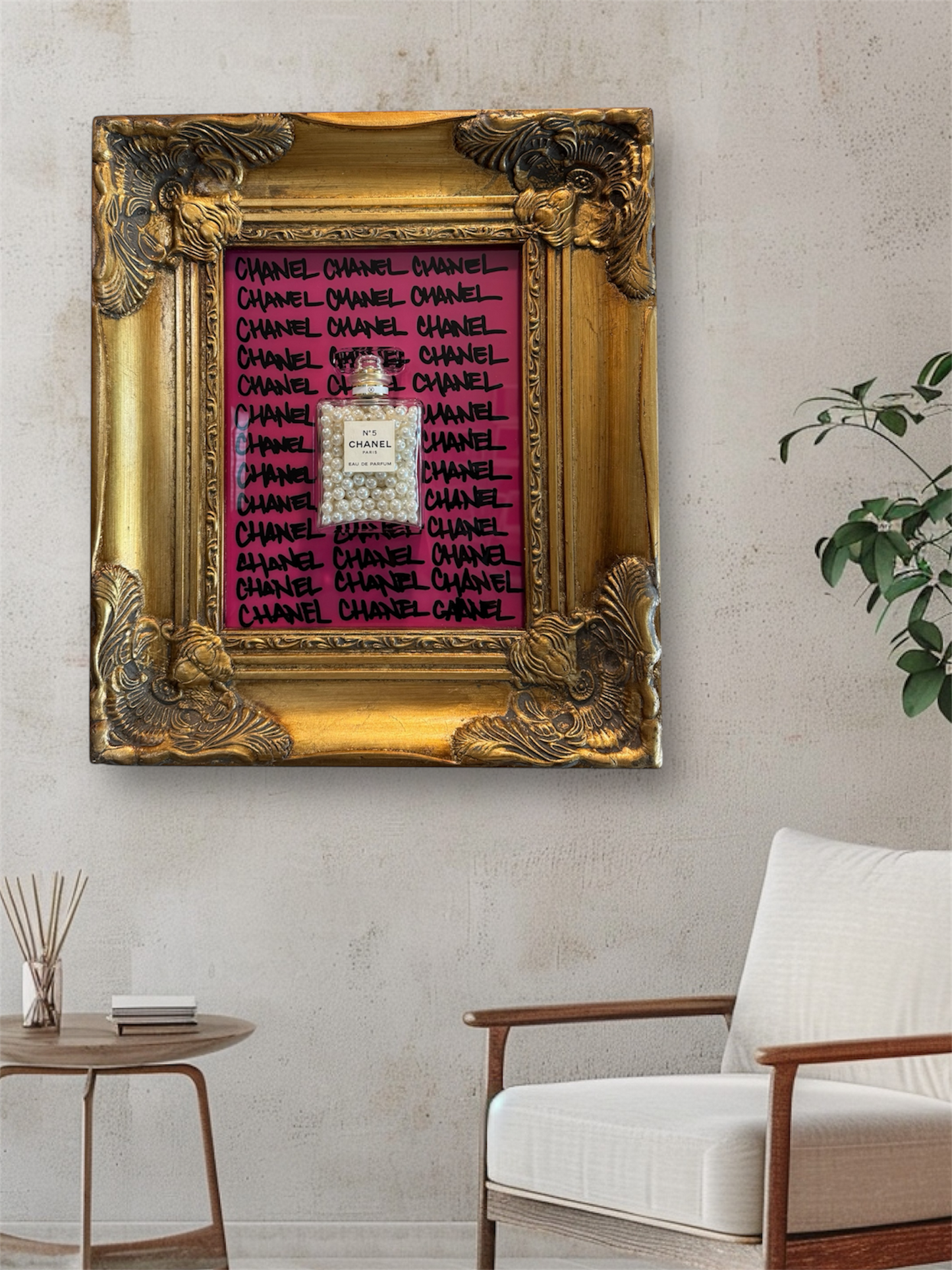 Chanel-inspired perfume Graffiti Resin Wall Art | Framed