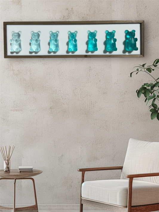 Emerald Ombre Candy Bears on Wood Frame