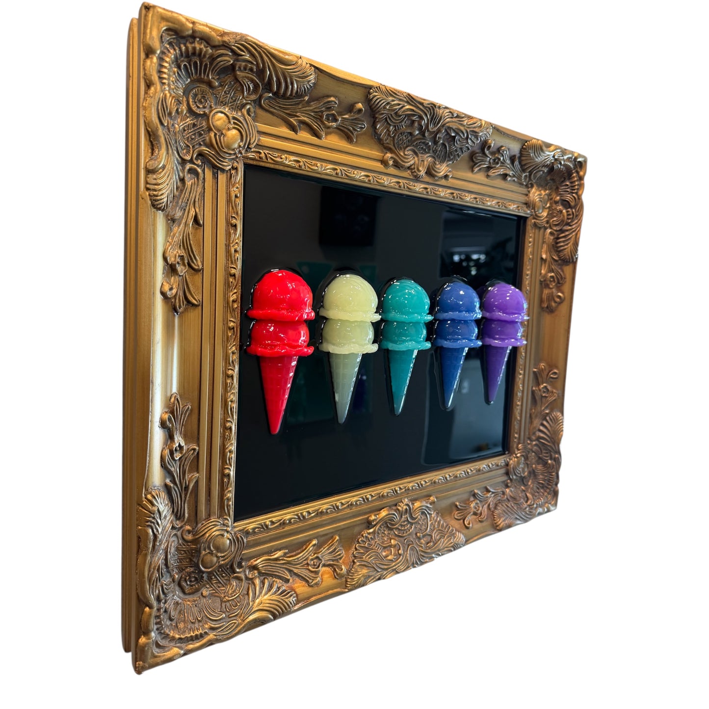 Resin Ice Cream Wall Art in Antique Gold Frame