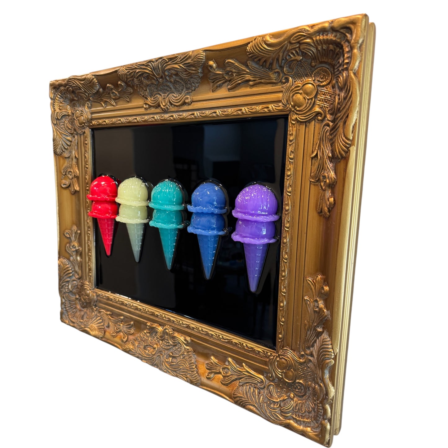 Resin Ice Cream Wall Art in Antique Gold Frame