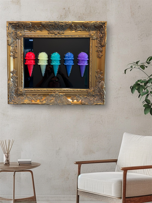 Resin Ice Cream Wall Art in Antique Gold Frame