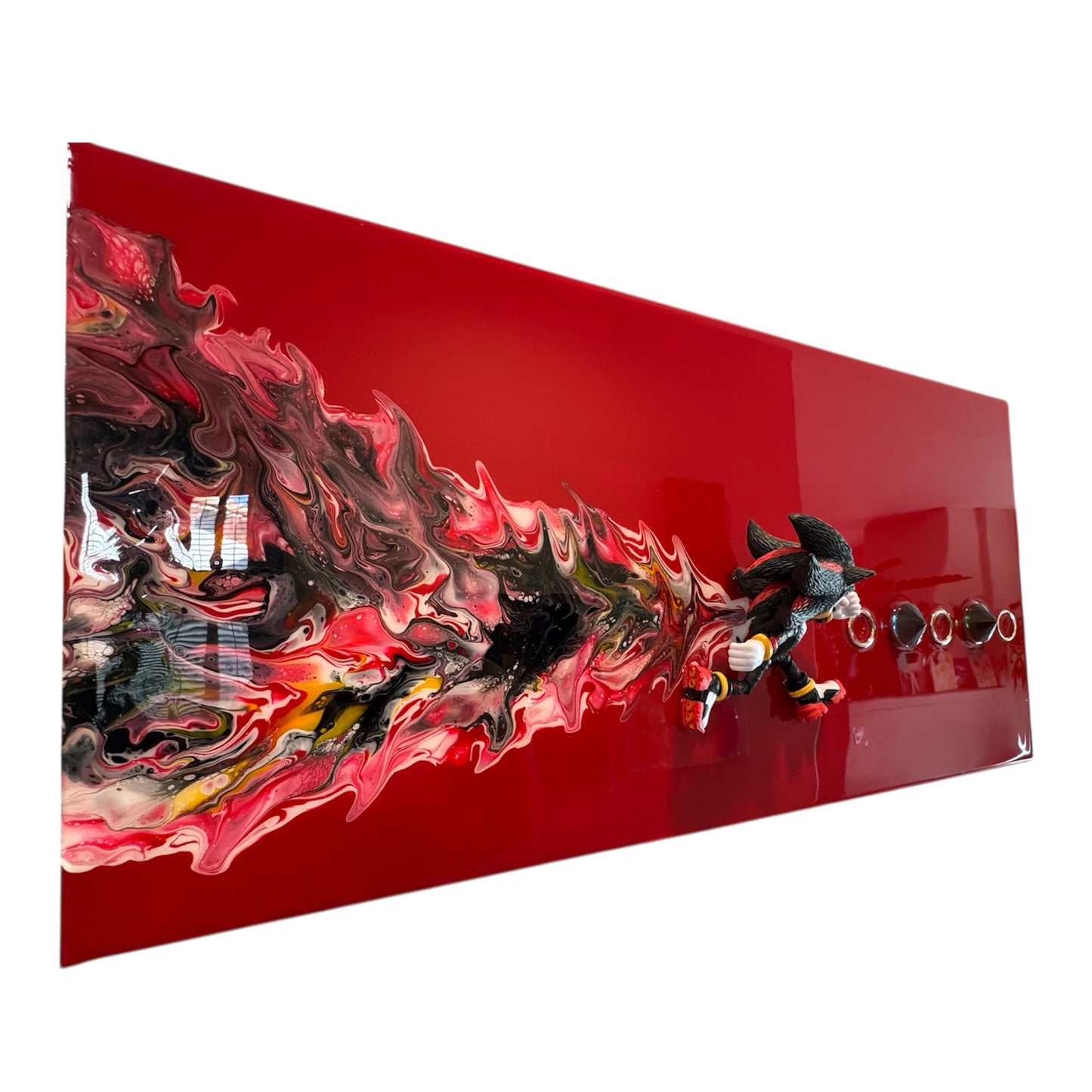 Red Shadow-Inspired Speed Resin Art 24x12 Handcrafted Wall Piece